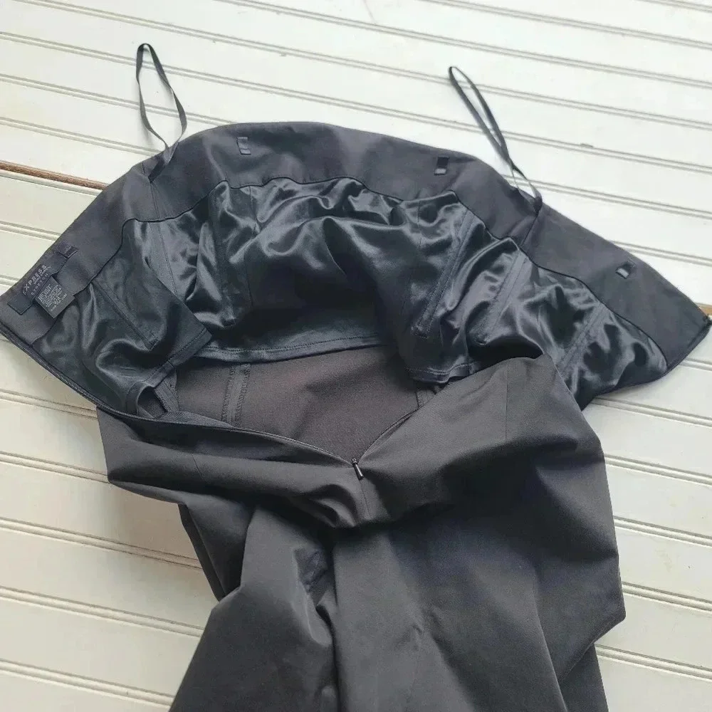 Express Design Studio Dress Womens Black Blue Strapless Satin Fitted Formal 3/4